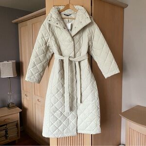 Zara quilted jacket belted puffer coat cream white